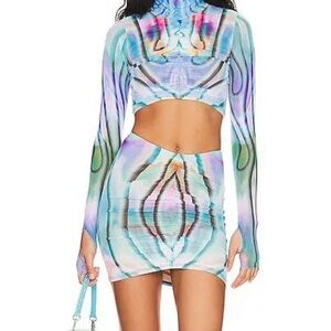 AFRM Multicolor Ruched Long Sleeve top and matching skirt